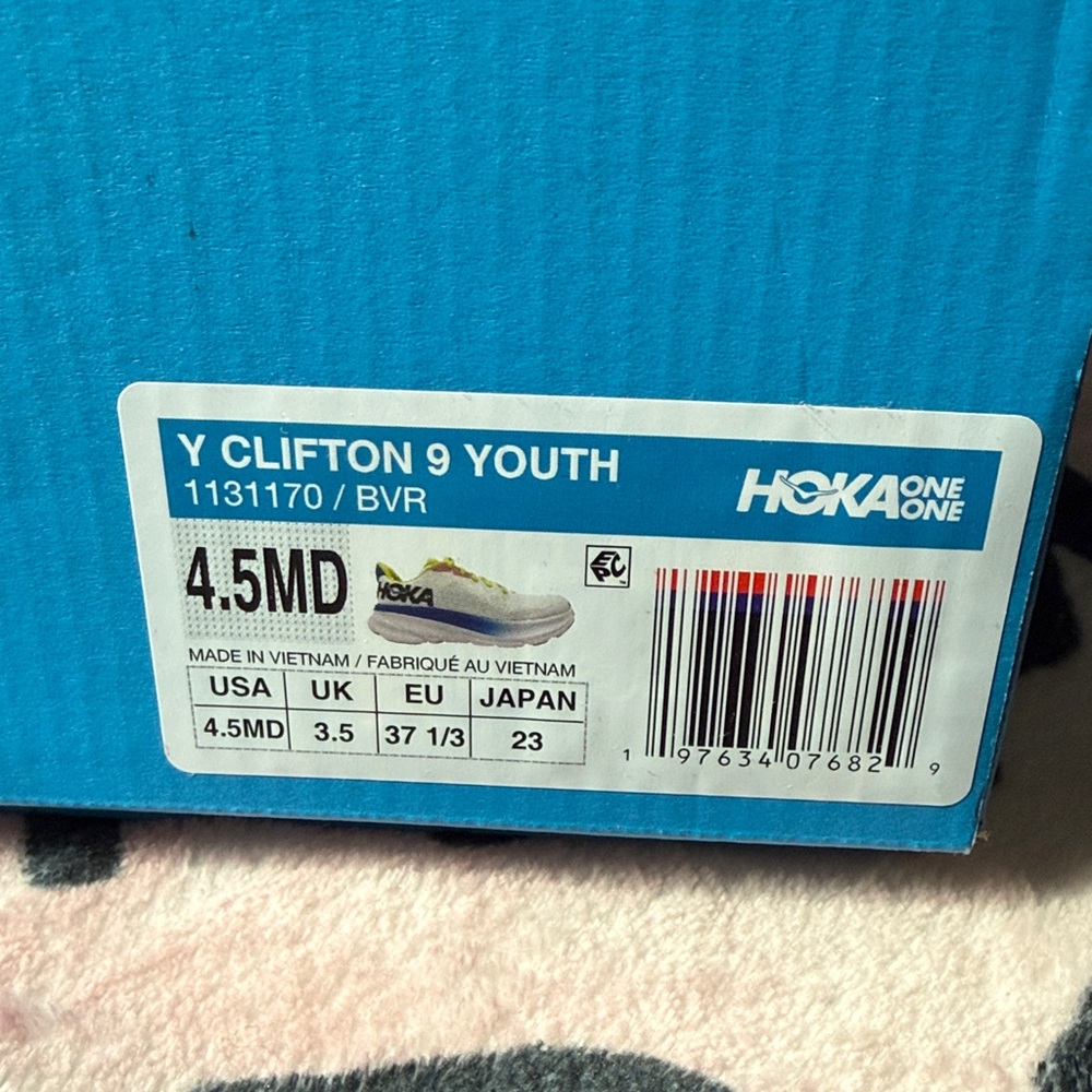 Hoka One One Clifton 9 Youth Shoes - Blue and White